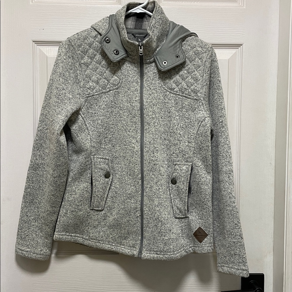 Eddie Bauer | Heather Gray | Hooded | Full Zip | Fleece | Utility Jacket |Size M